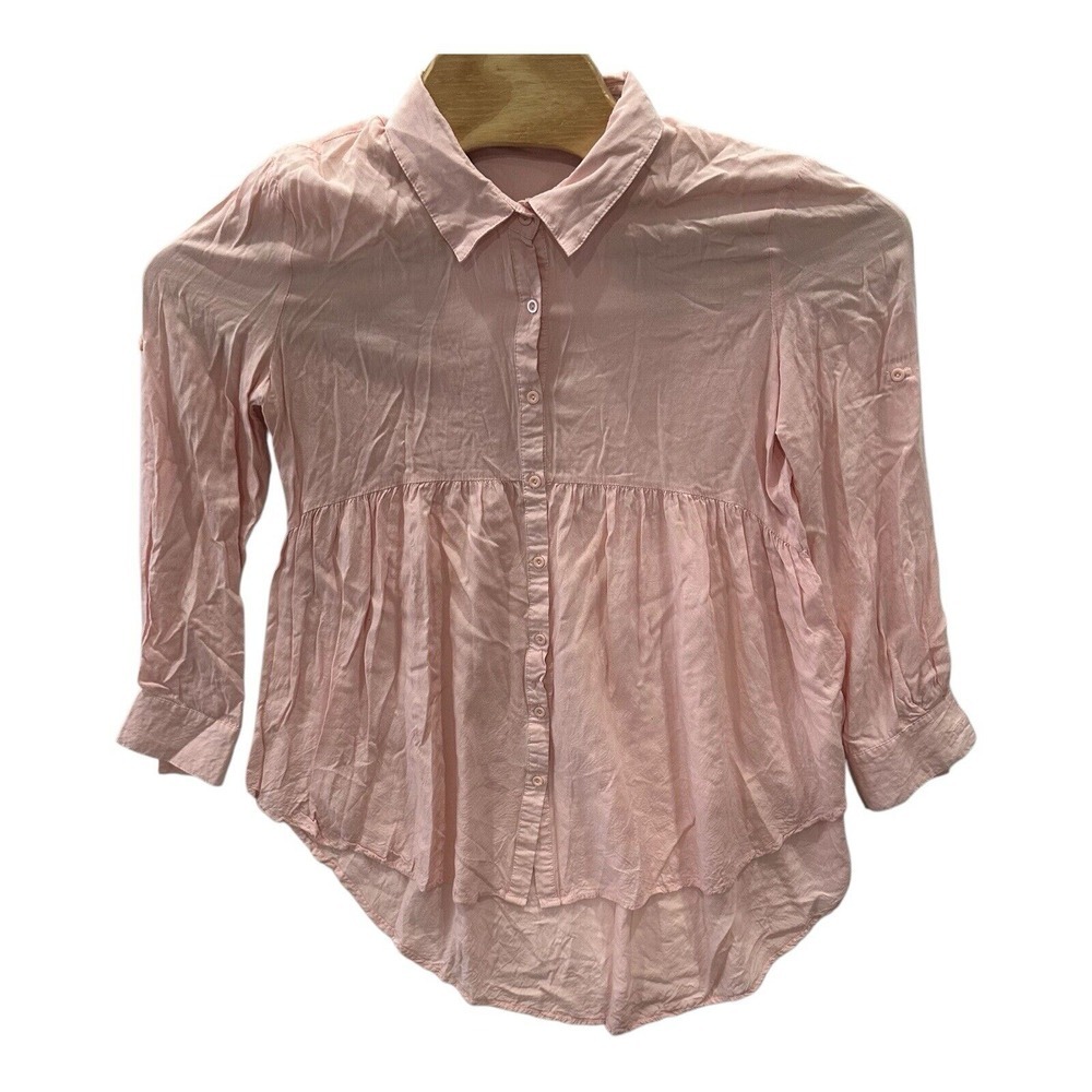 UMGEE V-Neck Boho Baby Doll Tunic Womens S Ruffle‎ Belle Sleeves Pink